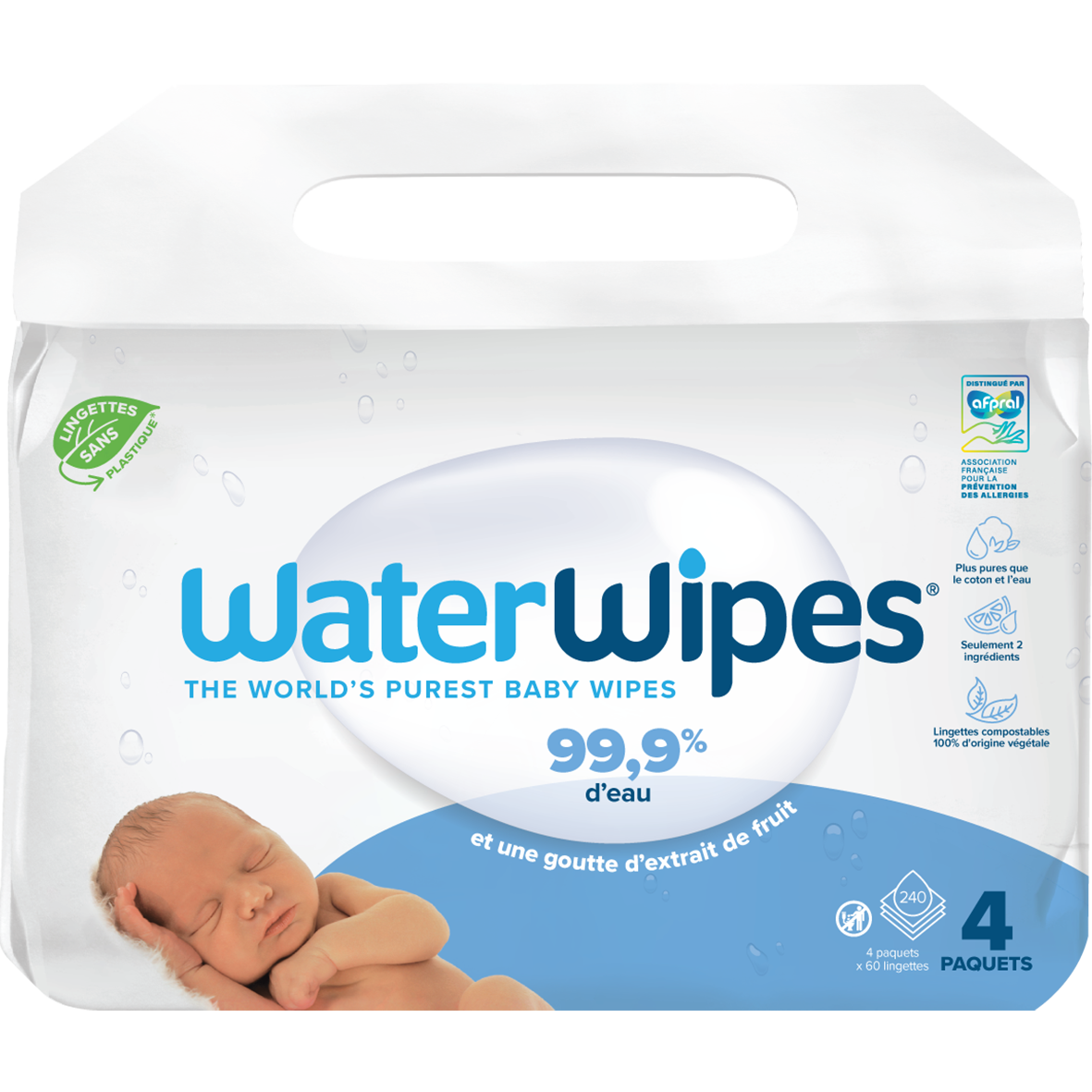 Lot x 4 Lingettes bébé à l'eau Waterwipes