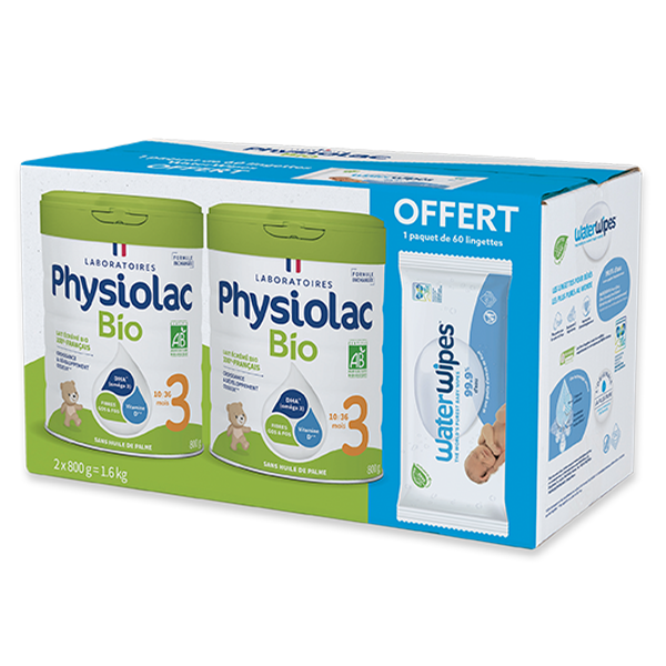 Lot x2 Lait de croissance Bio + 1 paquet de lingettes offert Waterwipes